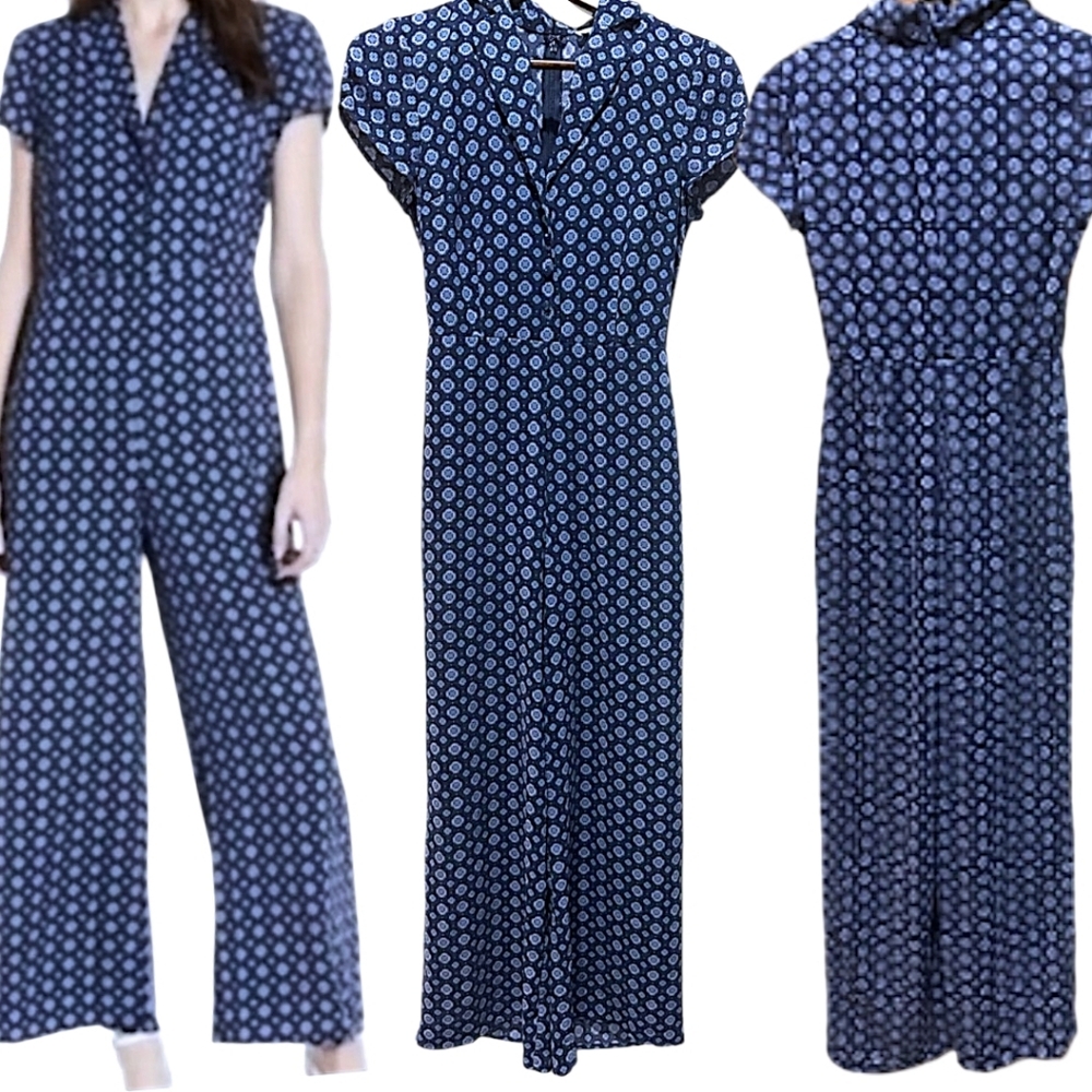 Anthropologie, Leith, Blue Medallion, Cap Sleeve Jumpsuit, Size Small, Nwot